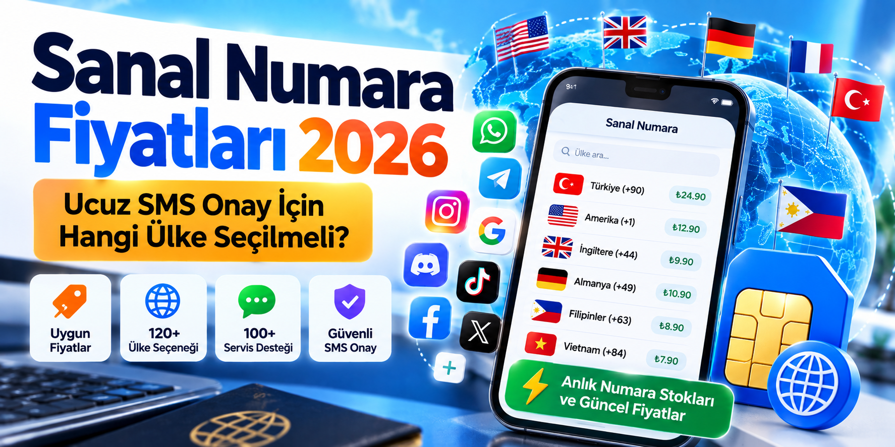 Sanal Numara Fiyatları 2026 | Ucuz SMS Onay